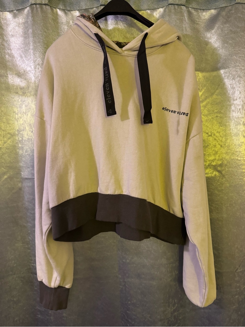Eleven Paris Cropped Hoodie Sweater in Light Beige and Dark grey